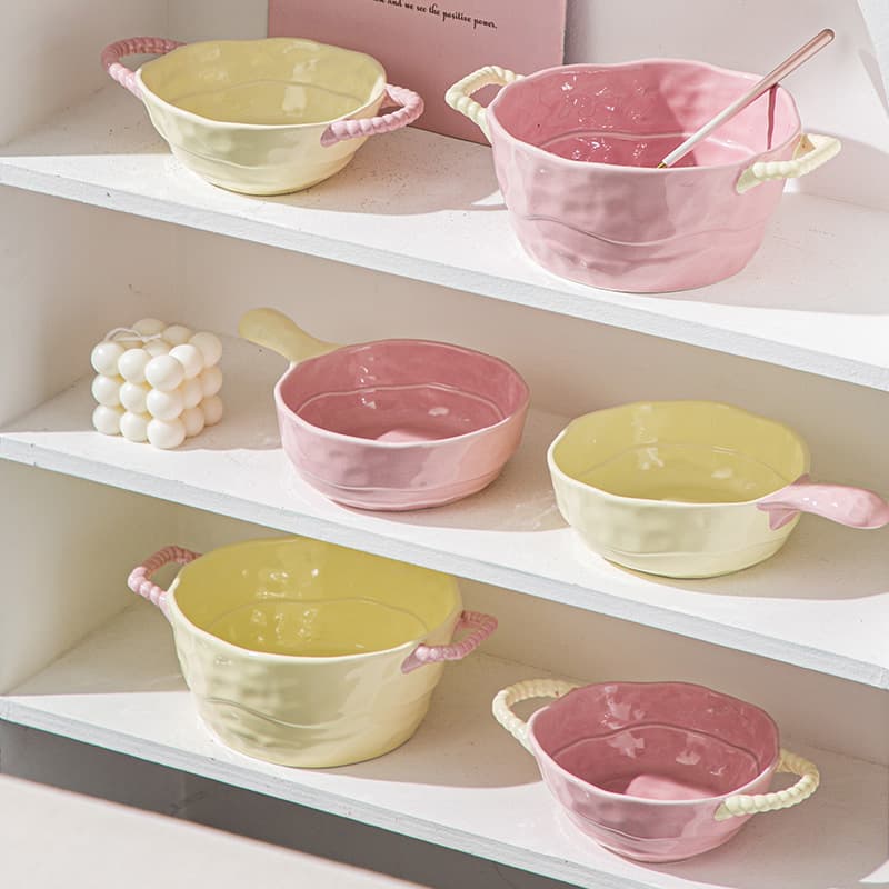 Two -ear soup bowl ceramic handle bowl baking bowl baking bowl salad fruit bowl INS soup bowl air fried pot special 1