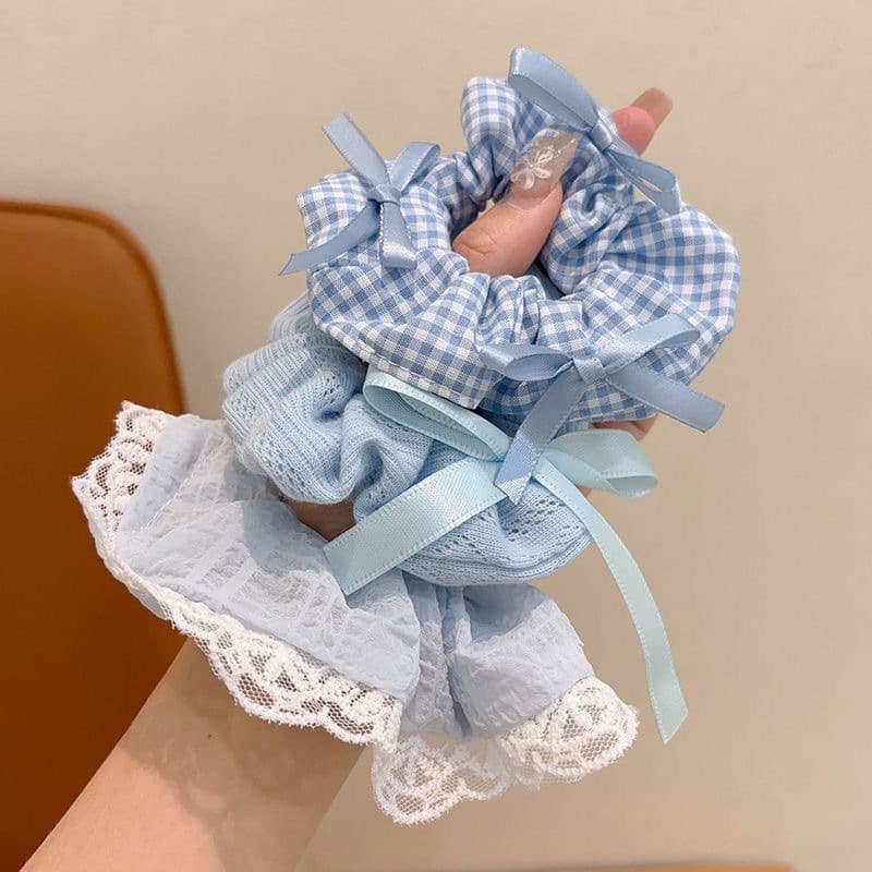 Blue harmless hair rope with bow, hair accessory, french style, no hair damage 1