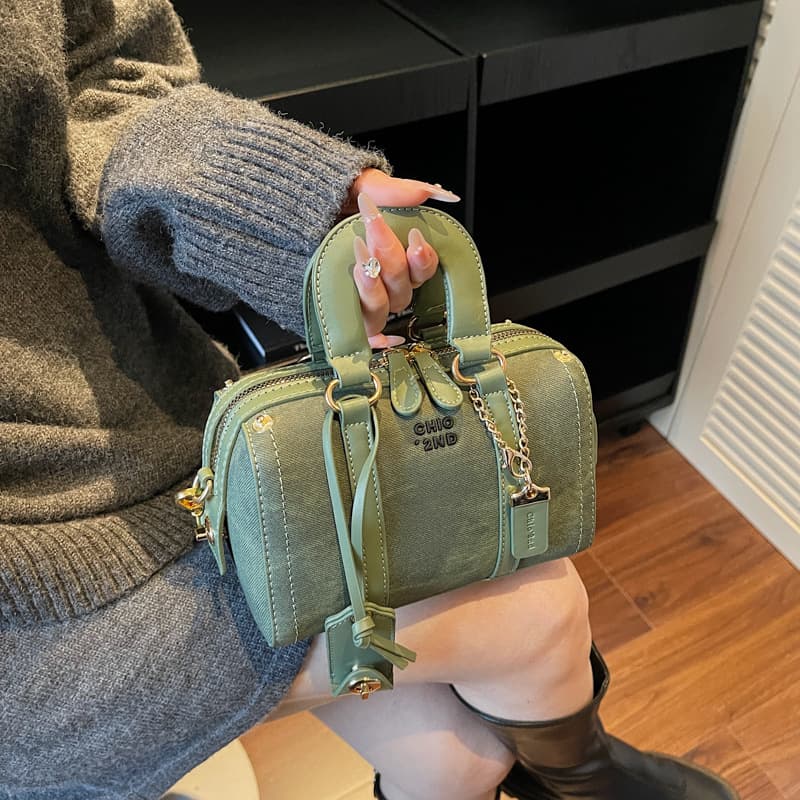 Fashion stitching handbag Boston bag 2025 new women's bag texture versatile niche simple shoulder crossbody bag 4