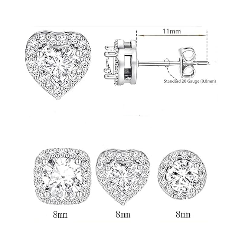 Cross-border hot-selling golden zircon earring set, round, square and heart shape, fashionable daily wear jewelry for women 3