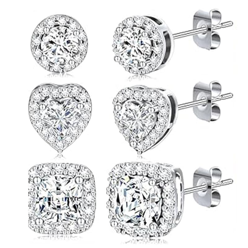 Cross-border hot-selling golden zircon earring set, round, square and heart shape, fashionable daily wear jewelry for women 8