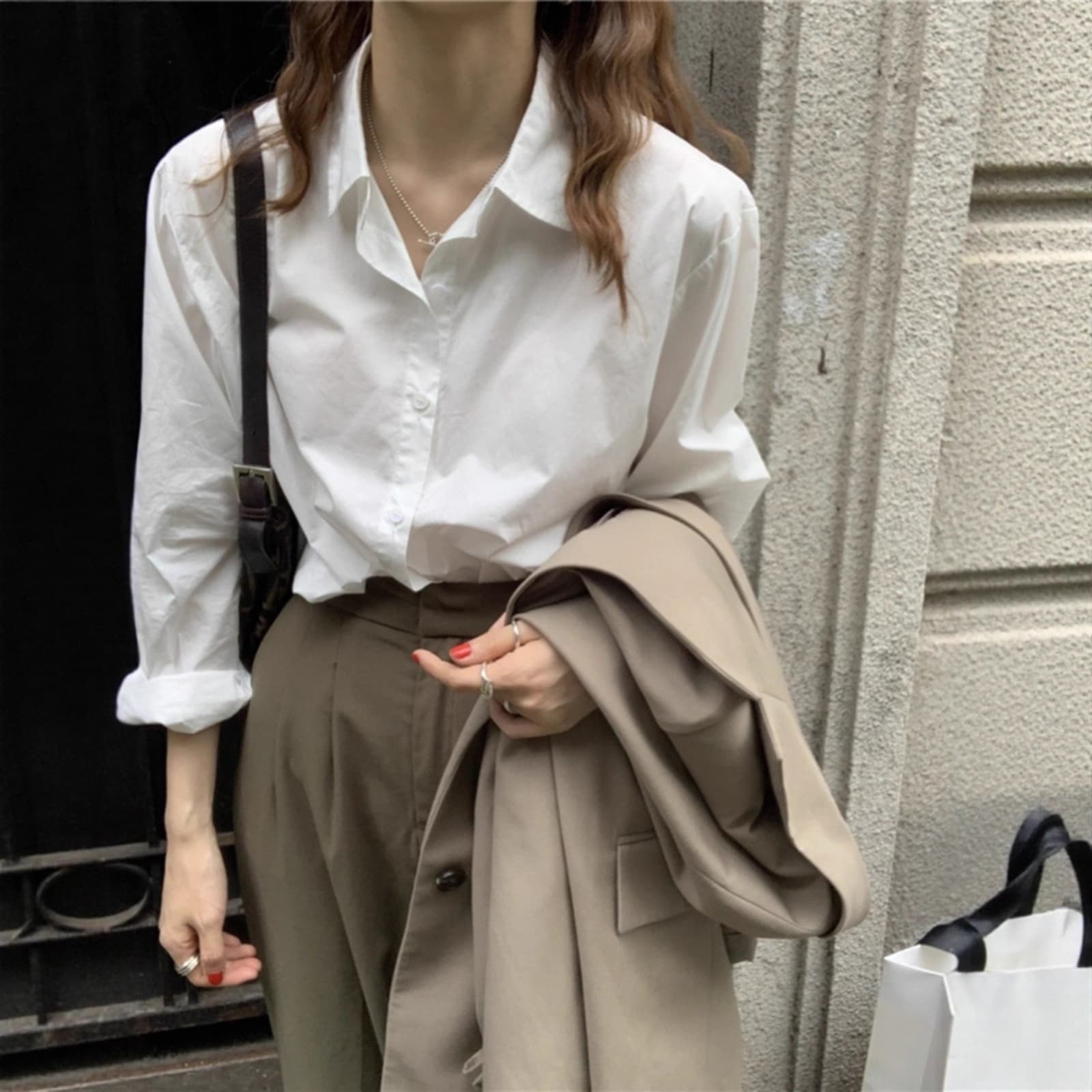 Spring and autumn new pure cotton white shirt for women, Korean style loose, versatile, slimming, temperament shirt, top, fashionable bottoming shirt 1
