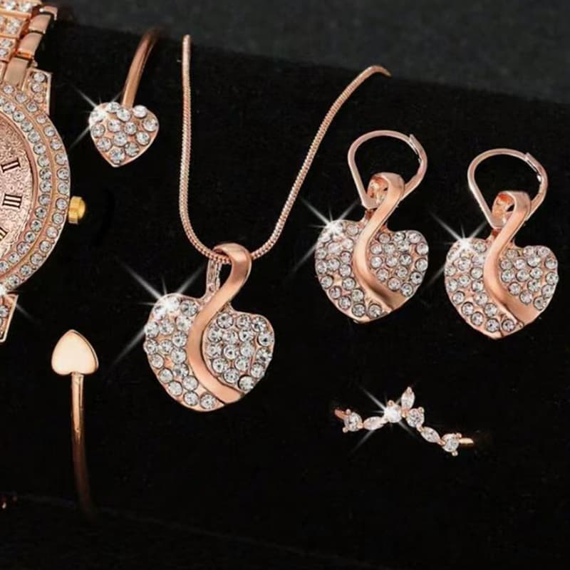 European and American fashionable love-shaped pendant clavicle necklace earrings ring bracelet four-piece heart wedding jewelry set 4