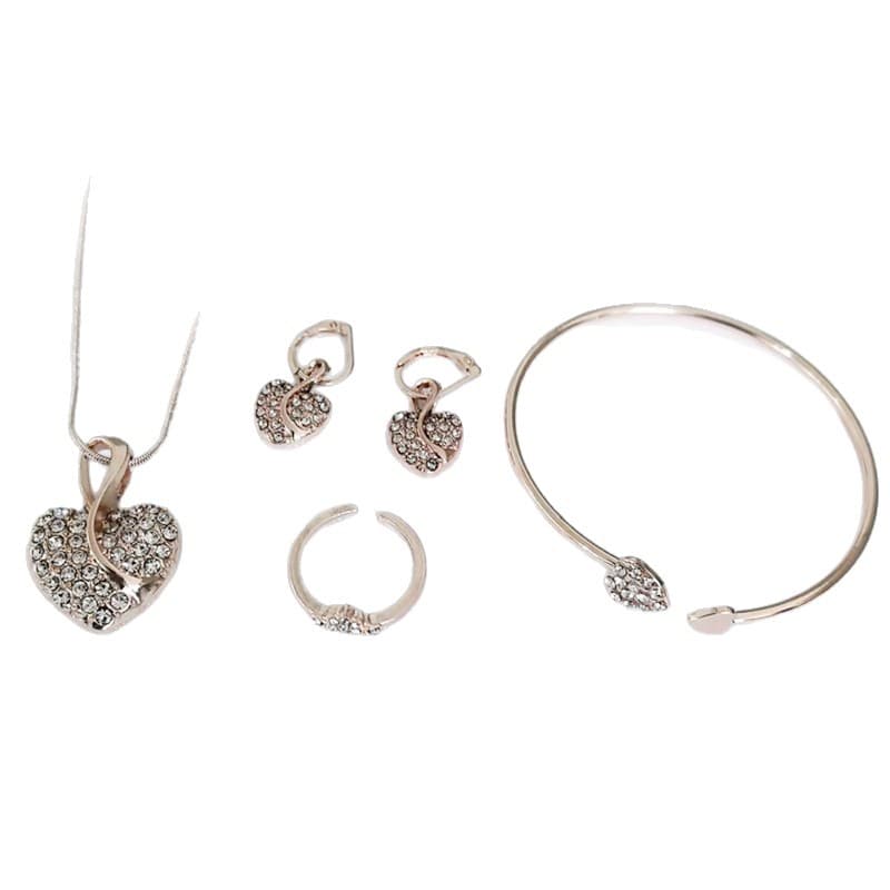 European and American fashionable love-shaped pendant clavicle necklace earrings ring bracelet four-piece heart wedding jewelry set 6