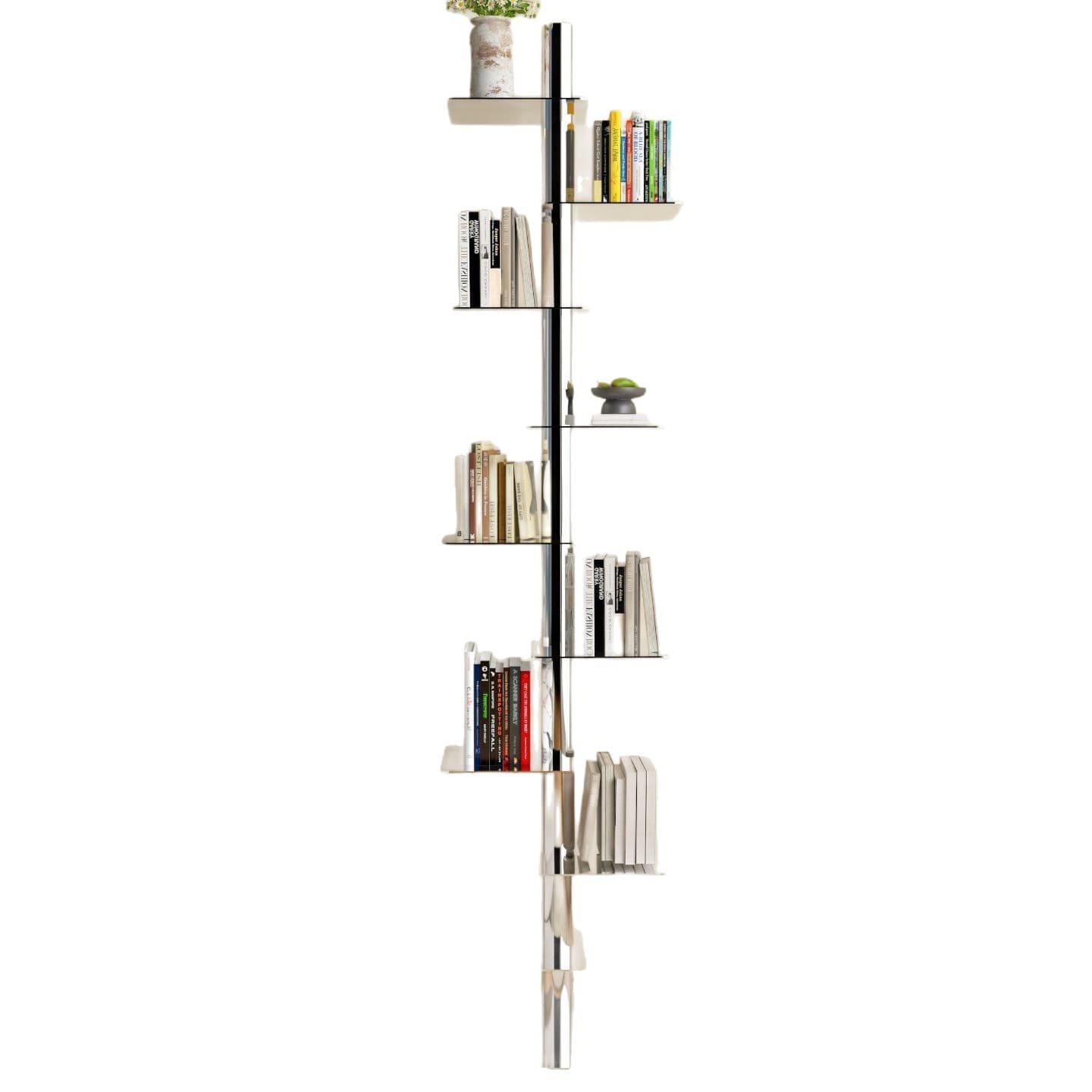 Creative designer rotating invisible spiral bookshelf display rack living room iron home corner shelf narrow bookcase 6