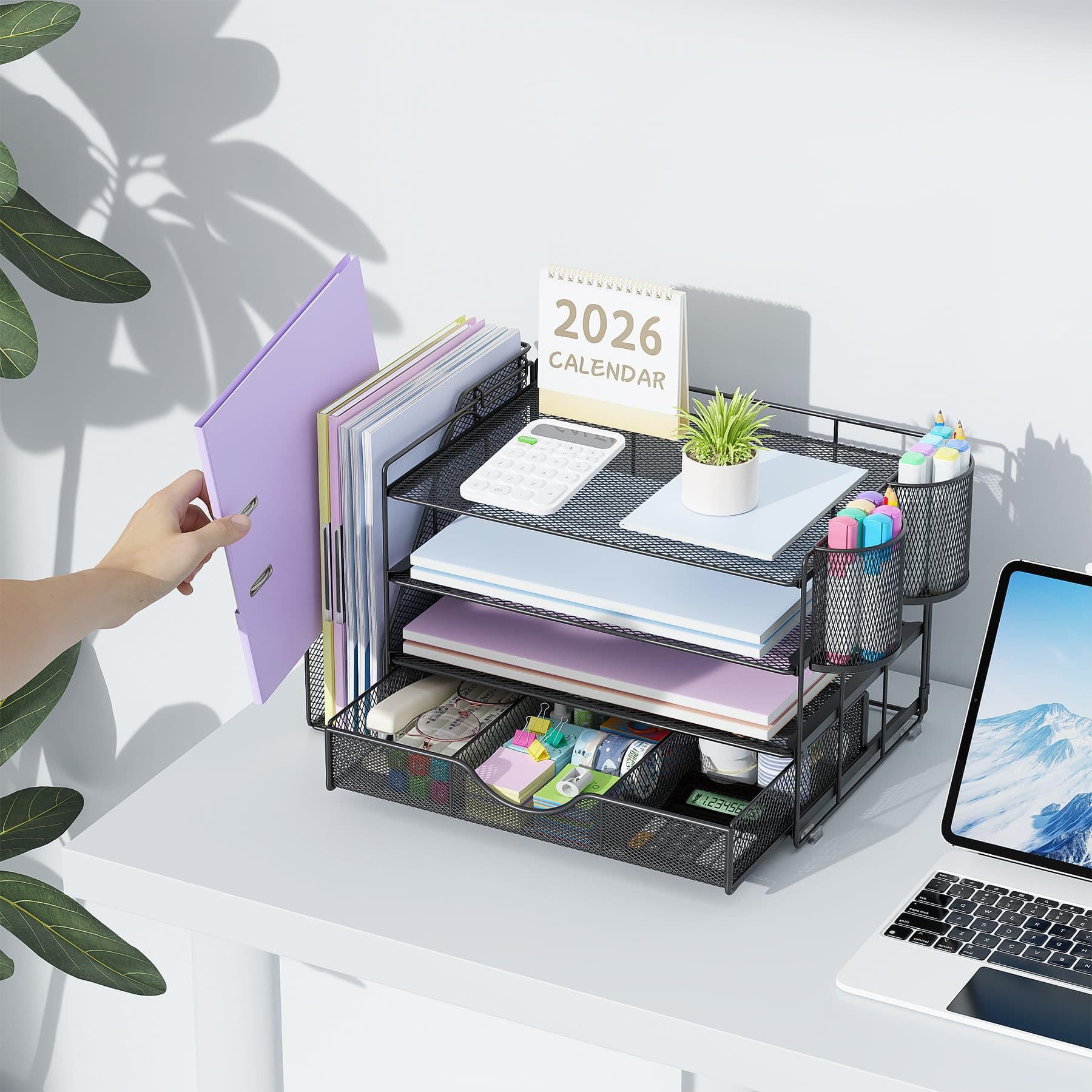 4-layer metal mesh file rack desk storage rack office supplies paper organizer specially supplied for cross-border foreign trade 1