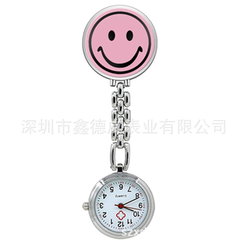 Student exam nurse hanging watch girl simple round multi-color smiley face creative clip chest watch pocket watch life waterproof 7
