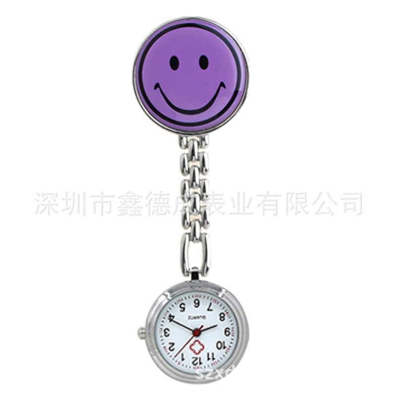 Student exam nurse hanging watch girl simple round multi-color smiley face creative clip chest watch pocket watch life waterproof 10