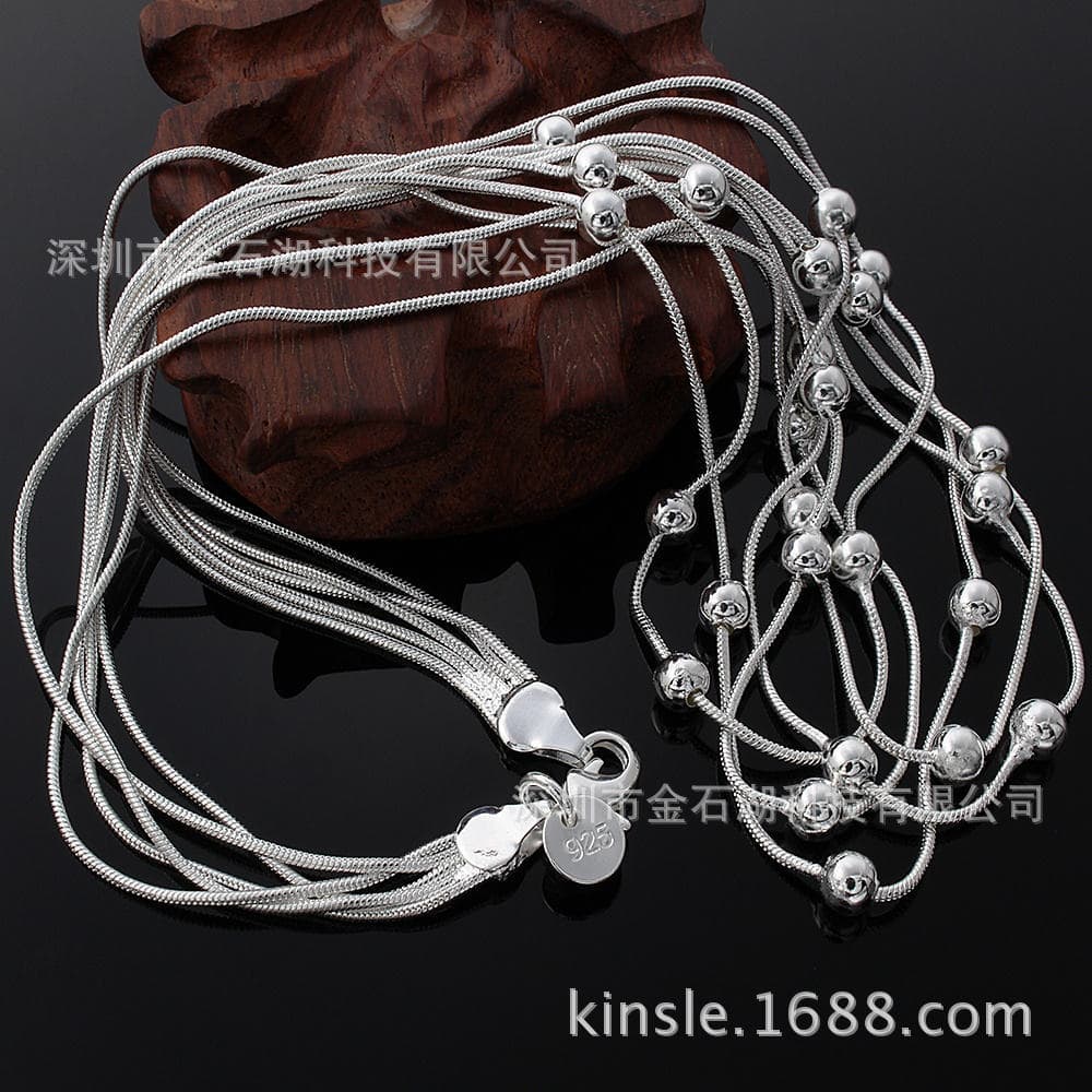 Korean fashion hot-selling jewelry manufacturer direct sales wholesale silver jewelry exquisite five-line light bead necklace dropshipping N213 6