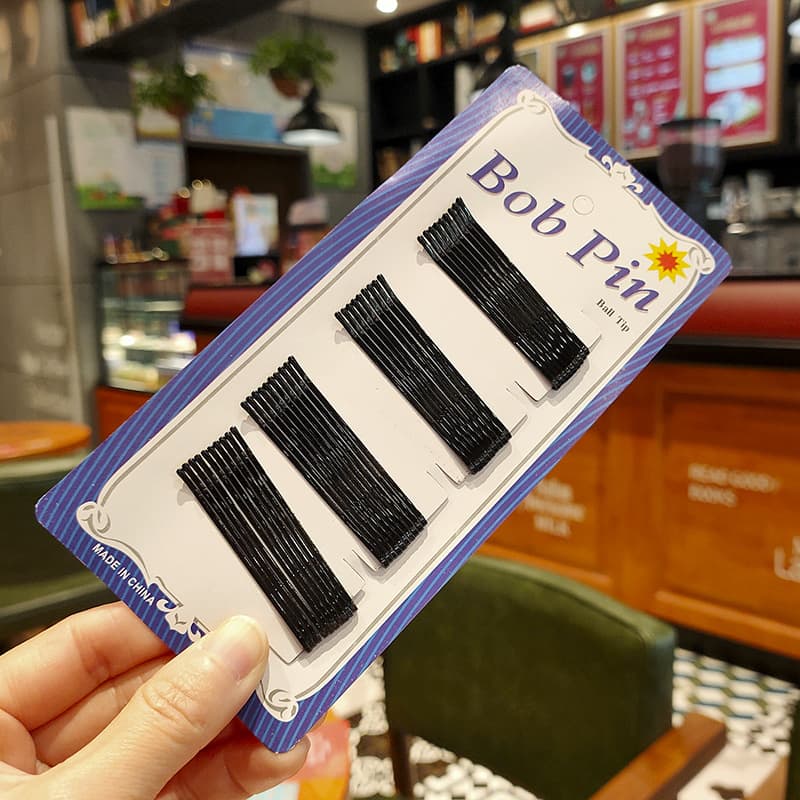 Korean version black steel wire one-word hairpin bangs fixed plate hairpin blue card street stall supply styling fashionable and versatile 10