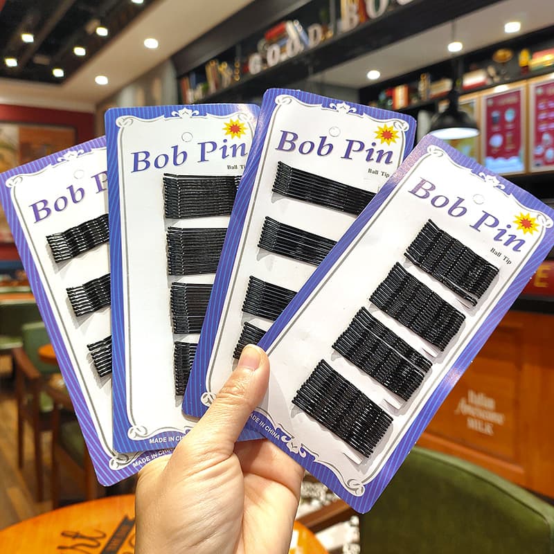 Korean version black steel wire one-word hairpin bangs fixed plate hairpin blue card street stall supply styling fashionable and versatile 1