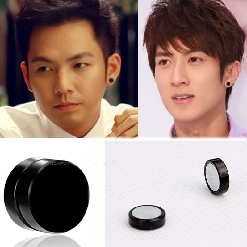 E116 Korean style magnet for boys and girls without pierced ears punk titanium steel ear buckle magnet earrings 1