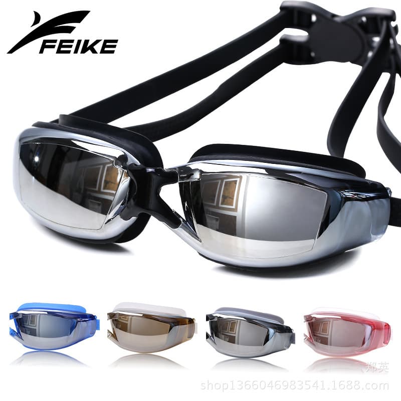 Genuine Feike swimming goggles for men and women large frame electroplated myopia swimming goggles flat swimming goggles waterproof and anti-fog HD 2