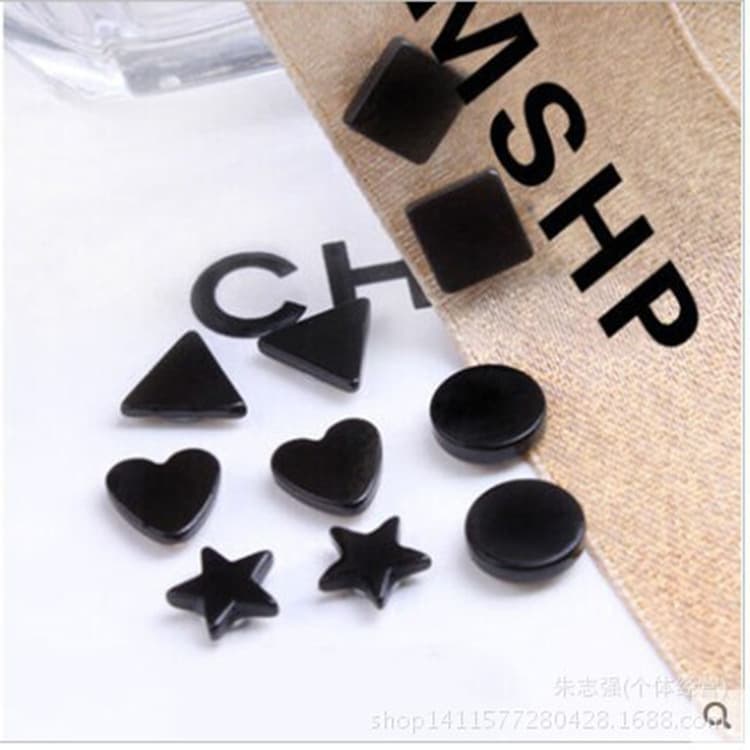 Black men's magnet earrings without piercing, magnetic stone earrings, Korean style girls' fake ear clips, simple geometric earrings 2