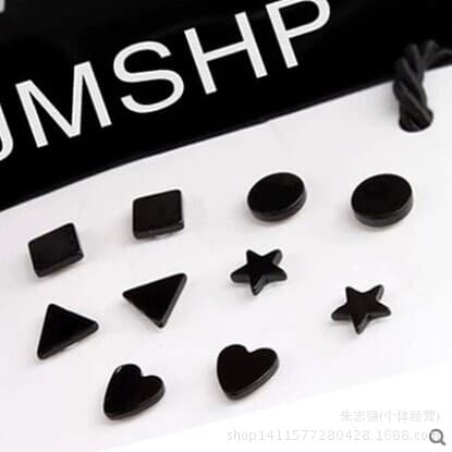 Black men's magnet earrings without piercing, magnetic stone earrings, Korean style girls' fake ear clips, simple geometric earrings 3