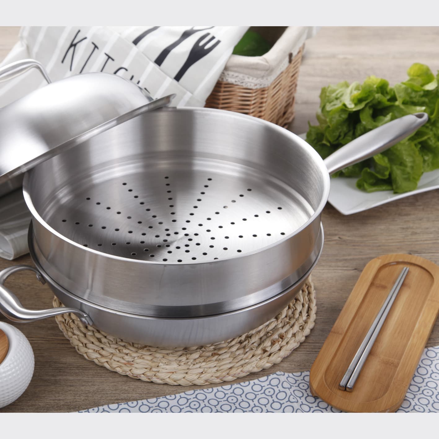 No oil smoke, non-stick, uncoated 304 stainless steel three-layer steel five-layer steel wok kitchen supplies exhibition gift pot 5