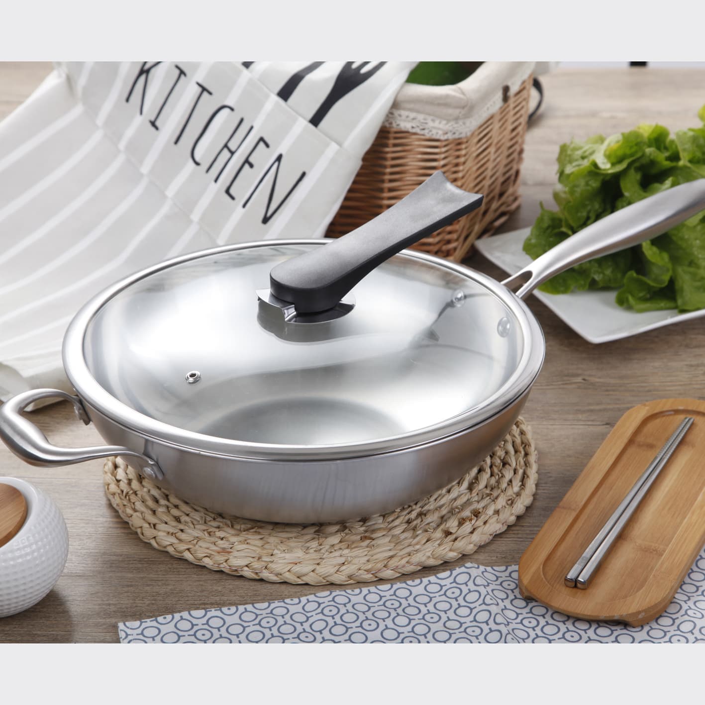 No oil smoke, non-stick, uncoated 304 stainless steel three-layer steel five-layer steel wok kitchen supplies exhibition gift pot 1