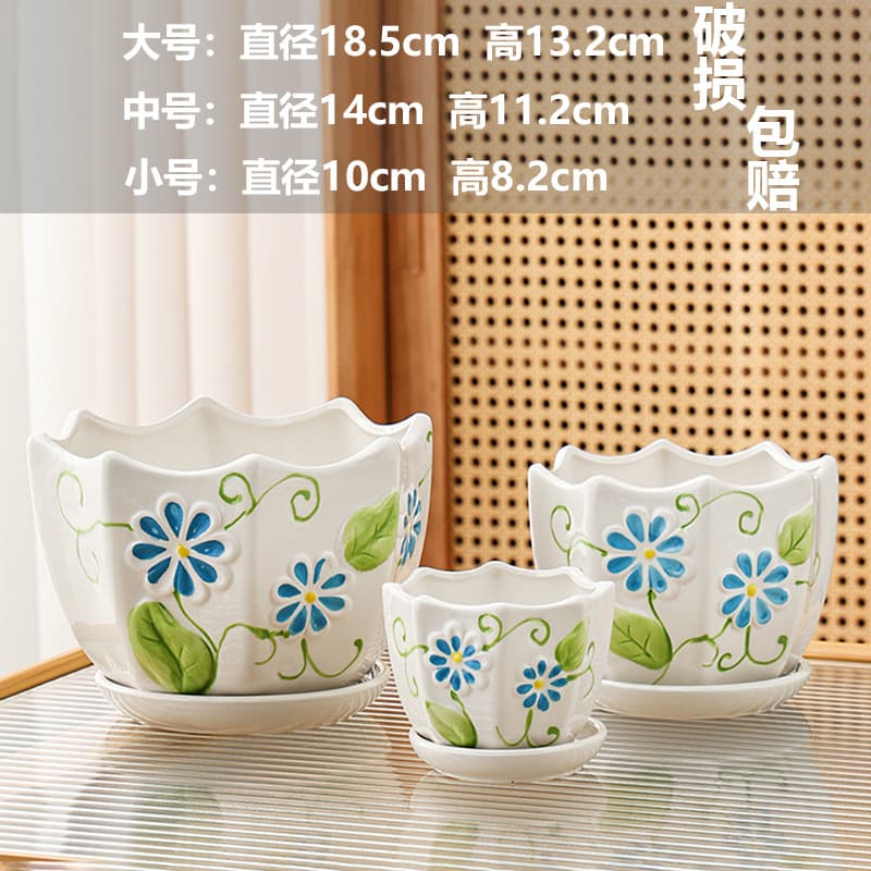 Manufacturer ceramic flower pot wholesale large personalized flower pot indoor simple succulent flower pot with tray TEMU labeling 9