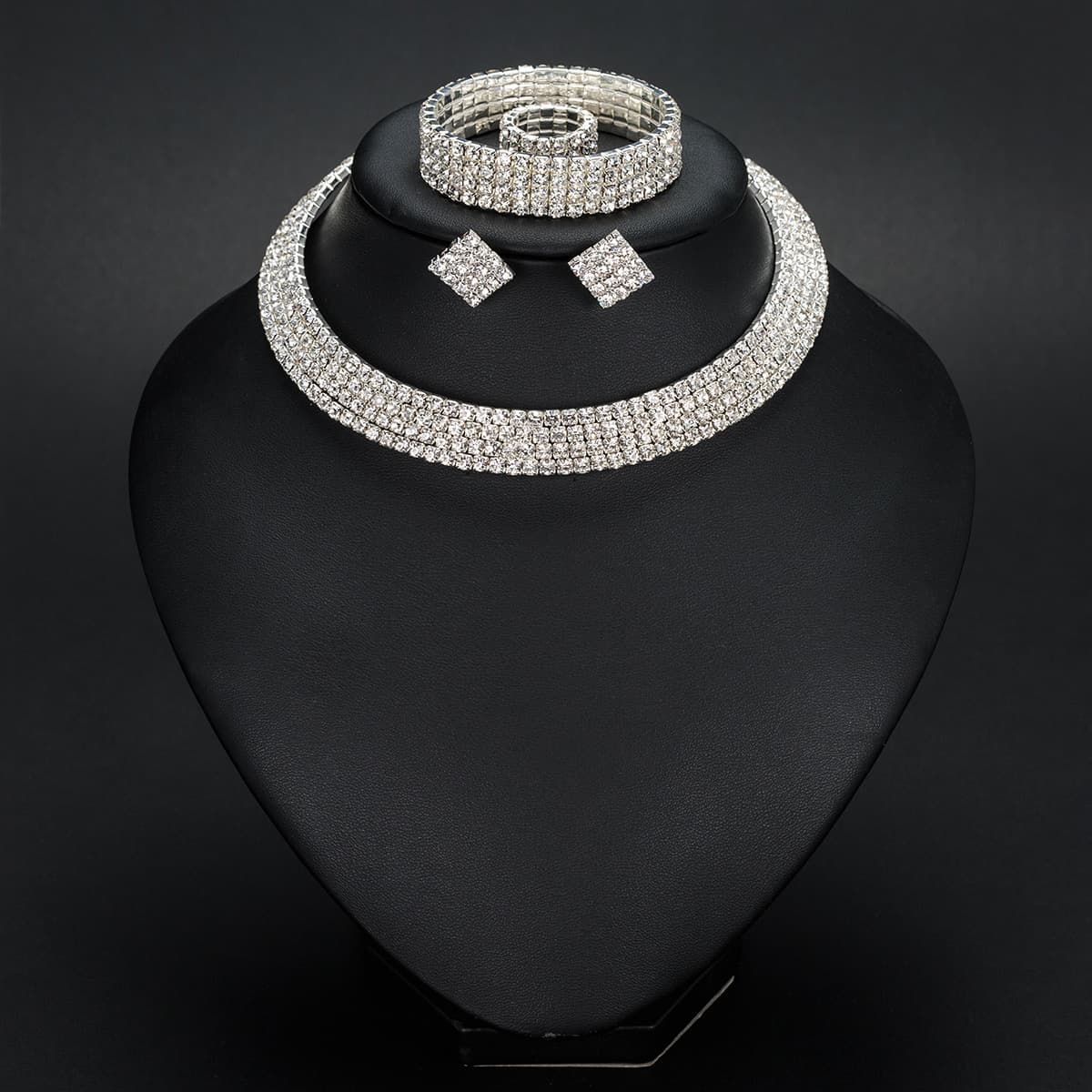 European and American fashion necklace, earrings, ring, bracelet, four-piece set, hollow diamond collar, pattern jewelry N387 2