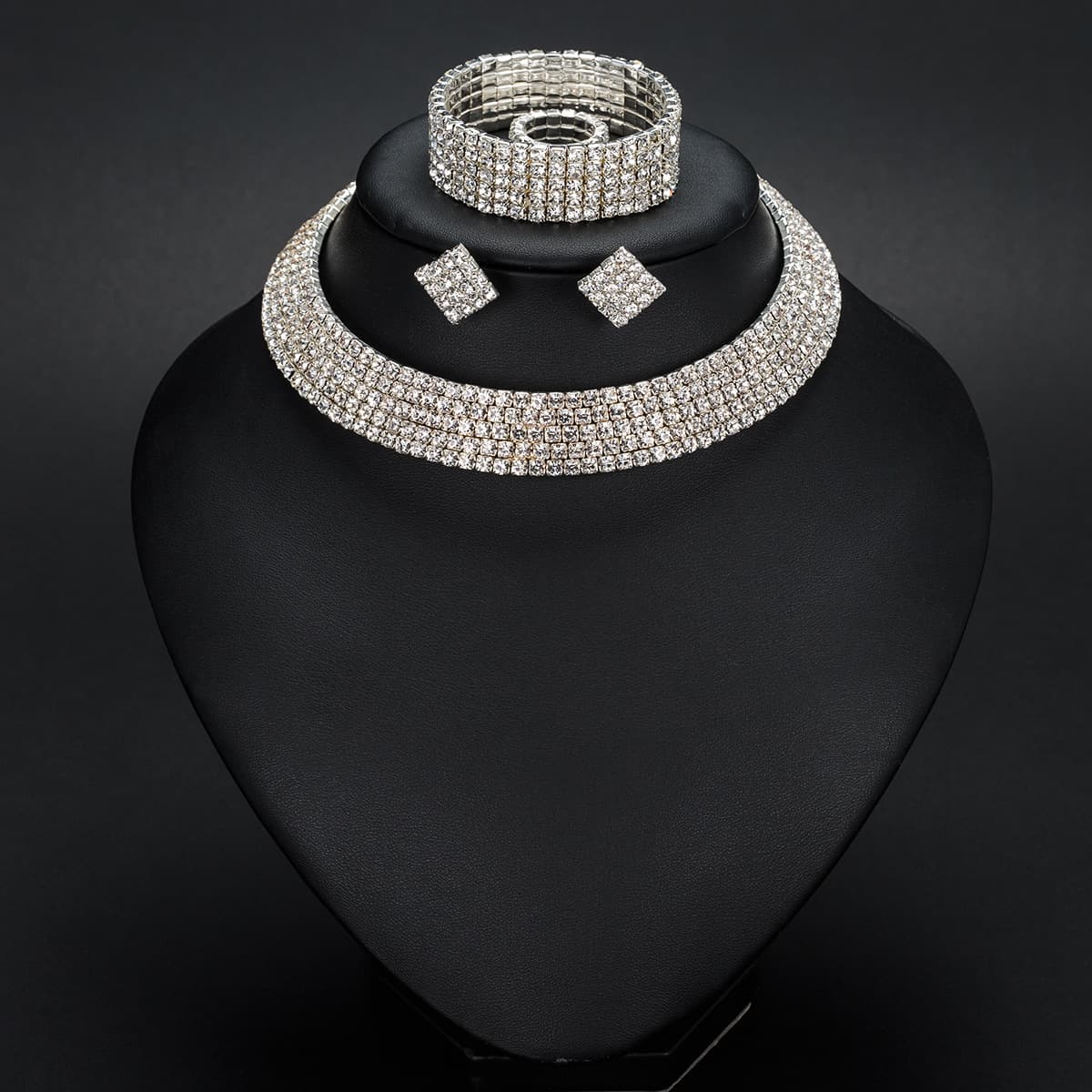European and American fashion necklace, earrings, ring, bracelet, four-piece set, hollow diamond collar, pattern jewelry N387 3
