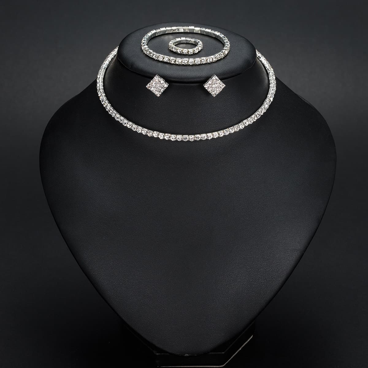 European and American fashion necklace, earrings, ring, bracelet, four-piece set, hollow diamond collar, pattern jewelry N387 4