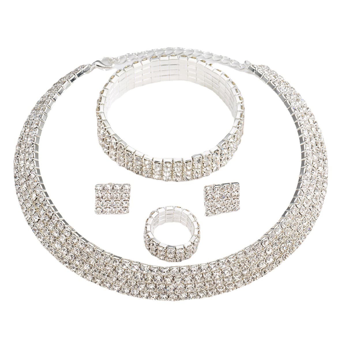 European and American fashion necklace, earrings, ring, bracelet, four-piece set, hollow diamond collar, pattern jewelry N387 6