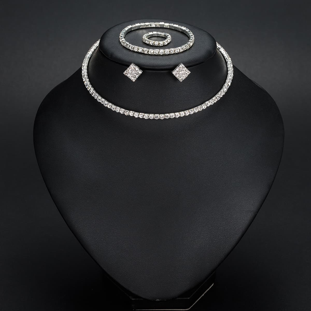European and American fashion necklace, earrings, ring, bracelet, four-piece set, hollow diamond collar, pattern jewelry N387 7