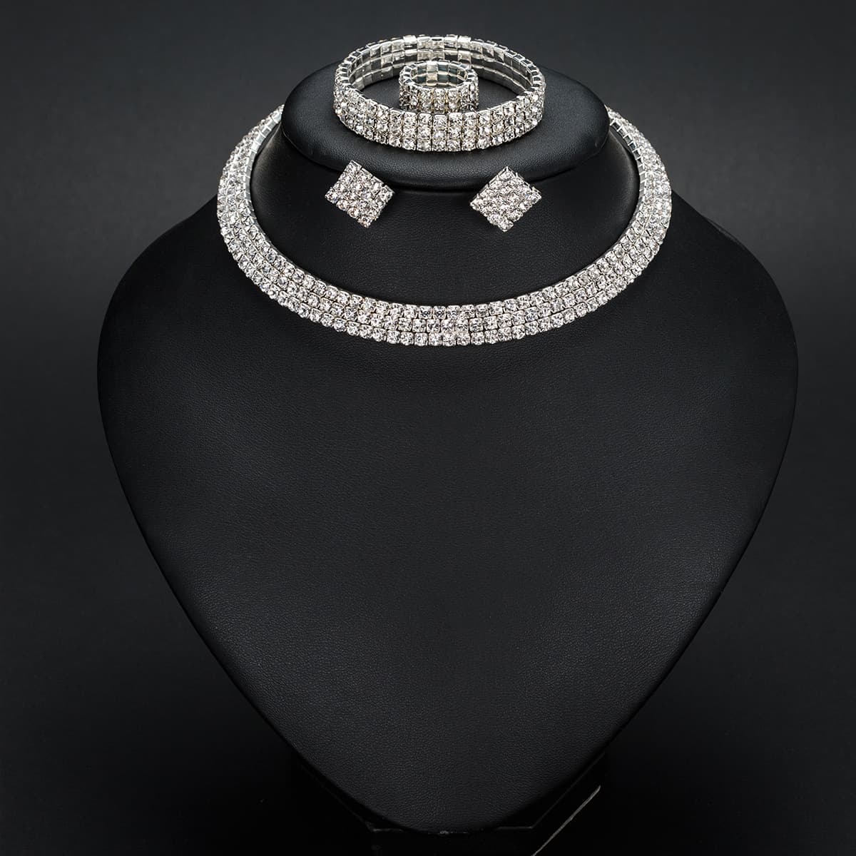 European and American fashion necklace, earrings, ring, bracelet, four-piece set, hollow diamond collar, pattern jewelry N387 8