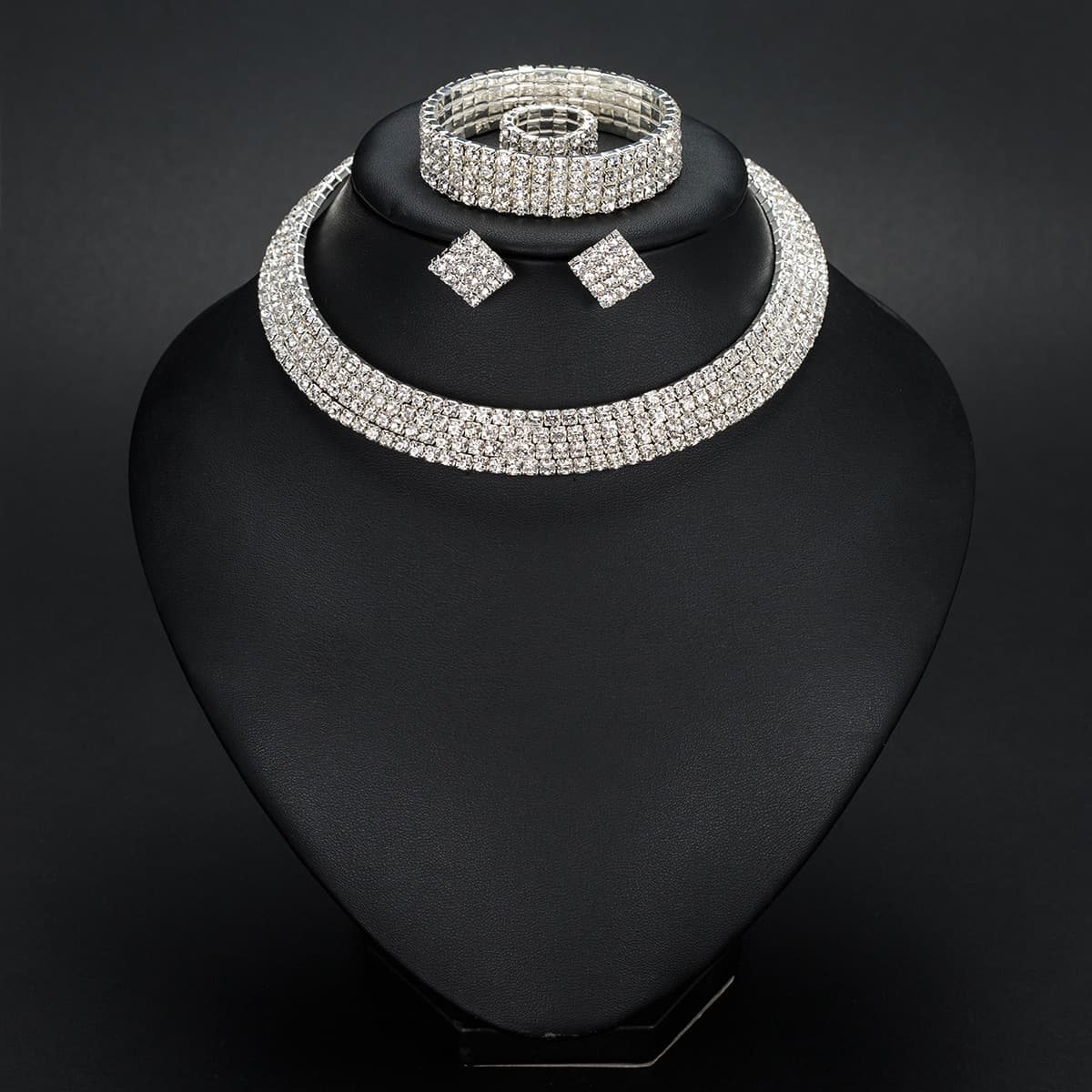 European and American fashion necklace, earrings, ring, bracelet, four-piece set, hollow diamond collar, pattern jewelry N387 10
