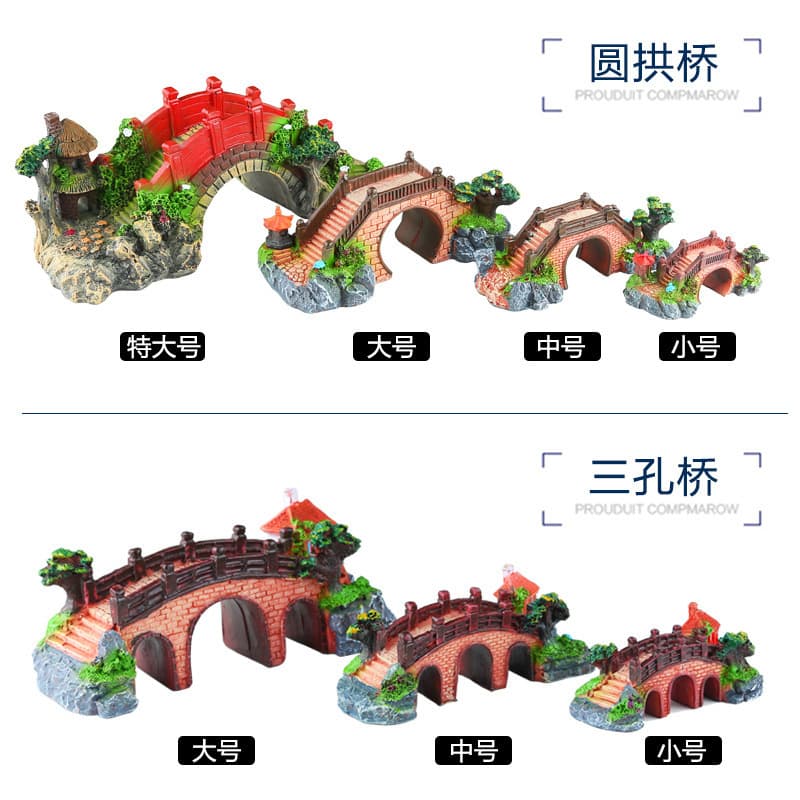 Manufacturer supplies fish tank landscaping decorative bridge, aquarium equipment accessories, fish and shrimp resin bridge, turtle climbing platform three-eye bridge 3