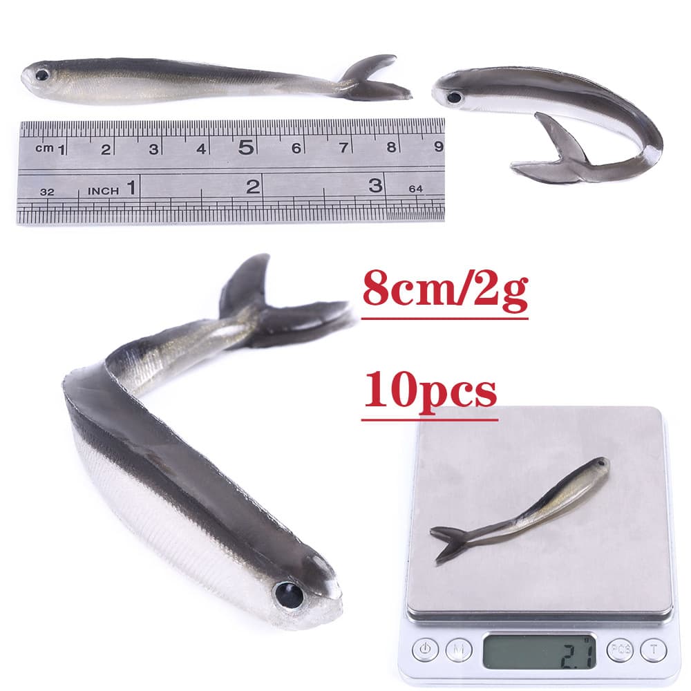 HENG JIA 10pcs two-color small fish lure soft bait 8cm/2g fishing loach soft bait wholesale 4