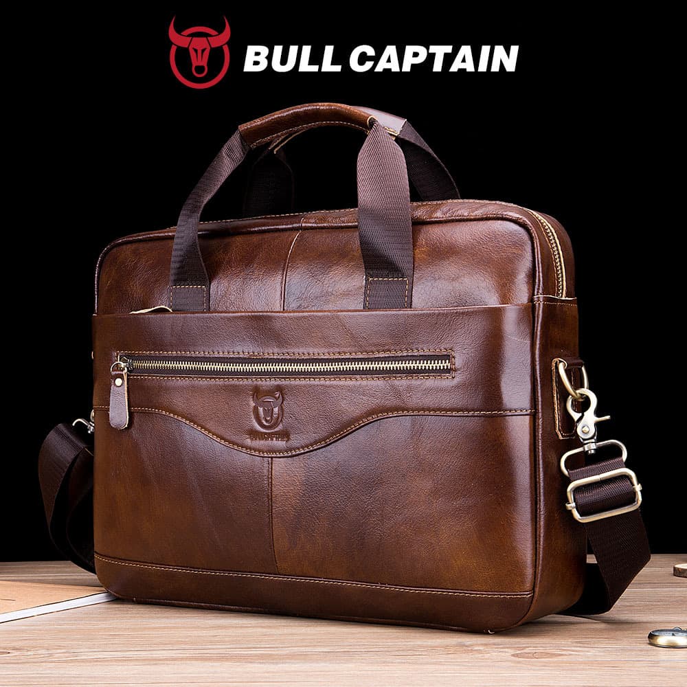 Captain Niu Leather Laptop Briefcase Men's Genuine Leather Shoulder Messenger Bag First Layer Cowhide Business Briefcase 1