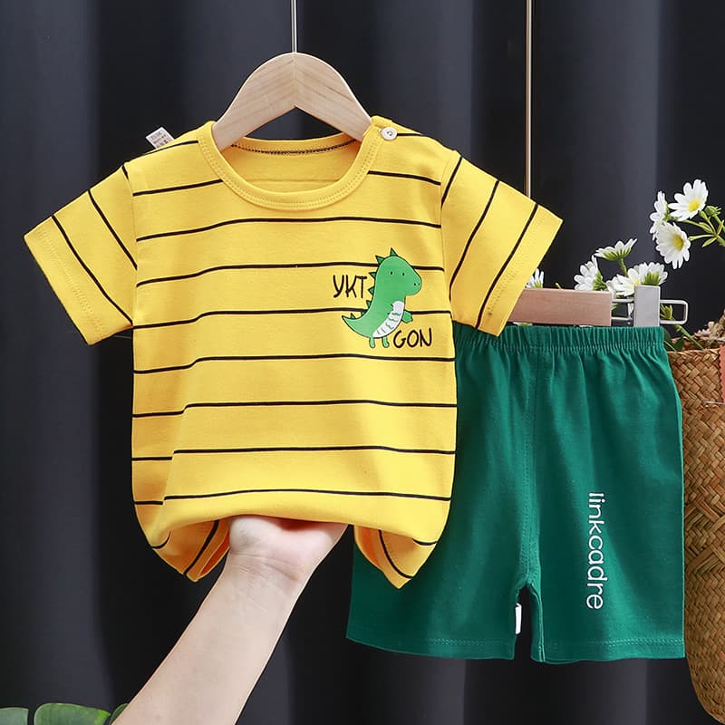 Children's short-sleeved suit pure cotton girls summer clothes boys T-shirt two pieces baby baby clothes Korean style children's clothing new style 2