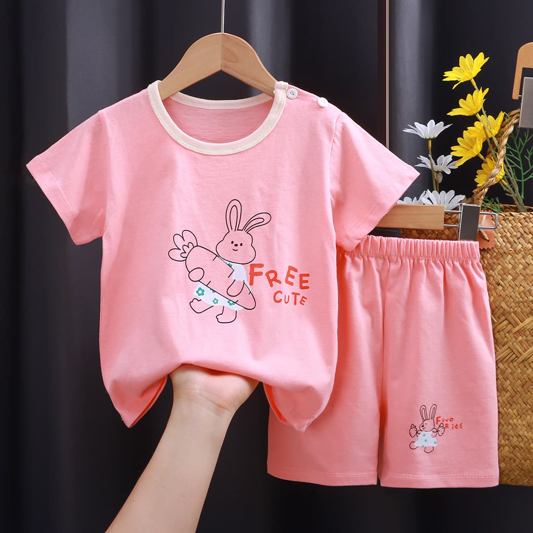 Children's short-sleeved suit pure cotton girls summer clothes boys T-shirt two pieces baby baby clothes Korean style children's clothing new style 3