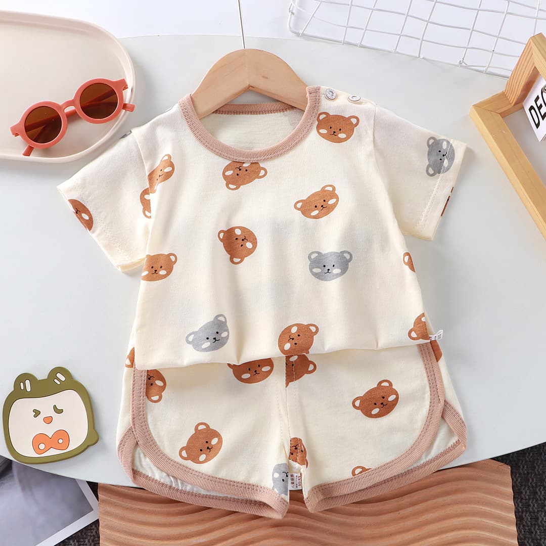 Children's short-sleeved suit pure cotton girls summer clothes boys T-shirt two pieces baby baby clothes Korean style children's clothing new style 4