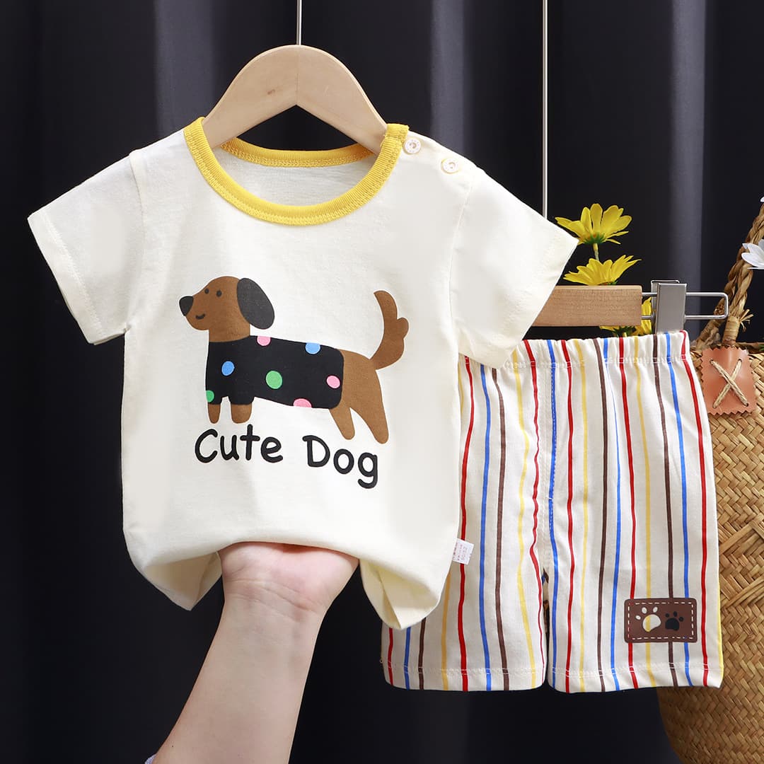 Children's short-sleeved suit pure cotton girls summer clothes boys T-shirt two pieces baby baby clothes Korean style children's clothing new style 7
