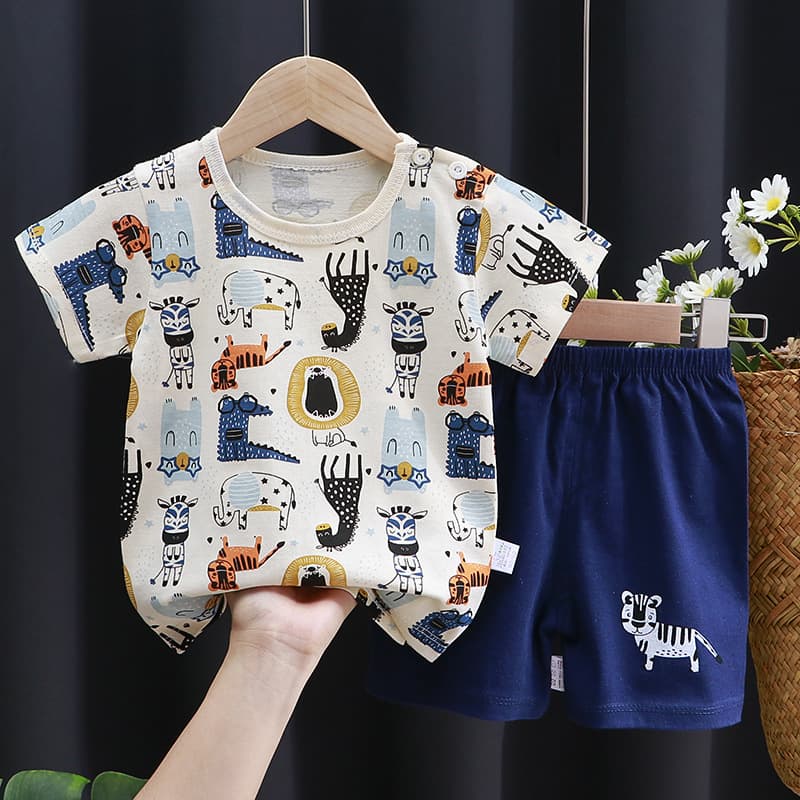 Children's short-sleeved suit pure cotton girls summer clothes boys T-shirt two pieces baby baby clothes Korean style children's clothing new style 8