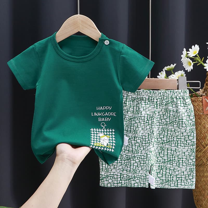 Children's short-sleeved suit pure cotton girls summer clothes boys T-shirt two pieces baby baby clothes Korean style children's clothing new style 9