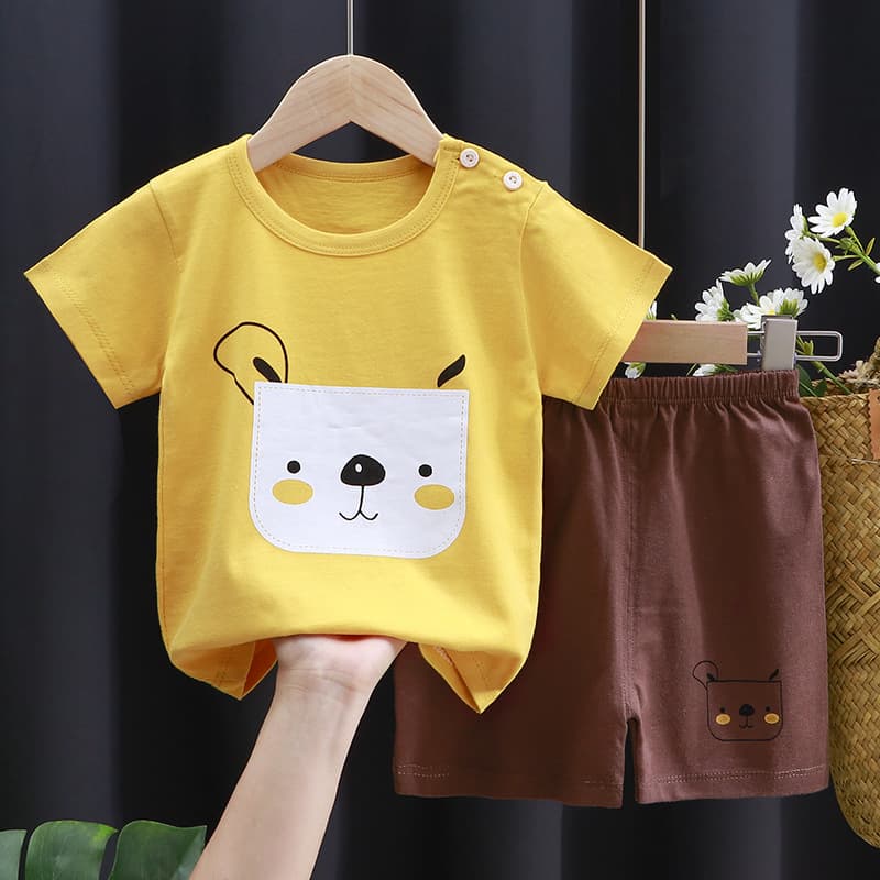 Children's short-sleeved suit pure cotton girls summer clothes boys T-shirt two pieces baby baby clothes Korean style children's clothing new style 10