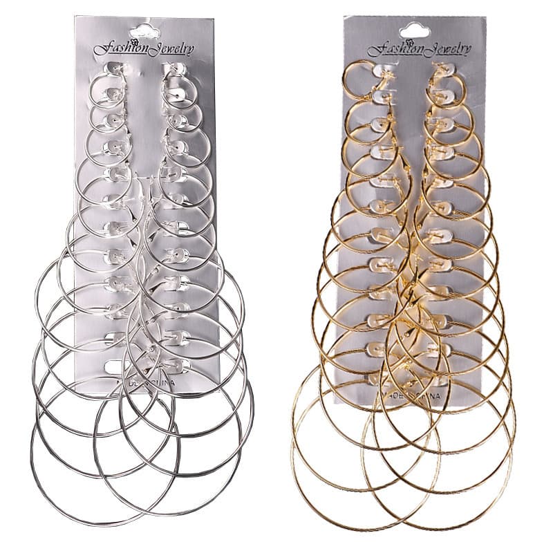 Cross-border European and American exaggerated metal large hoop earrings, personalized and fashionable 12 pairs of one-card earrings, ear hoop jewelry set 1