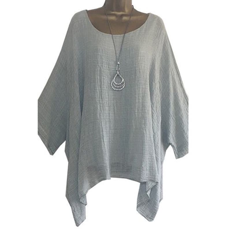 Summer new style European and American women's irregular sleeves and hem blouses, fashionable solid color O-neck casual tops 3