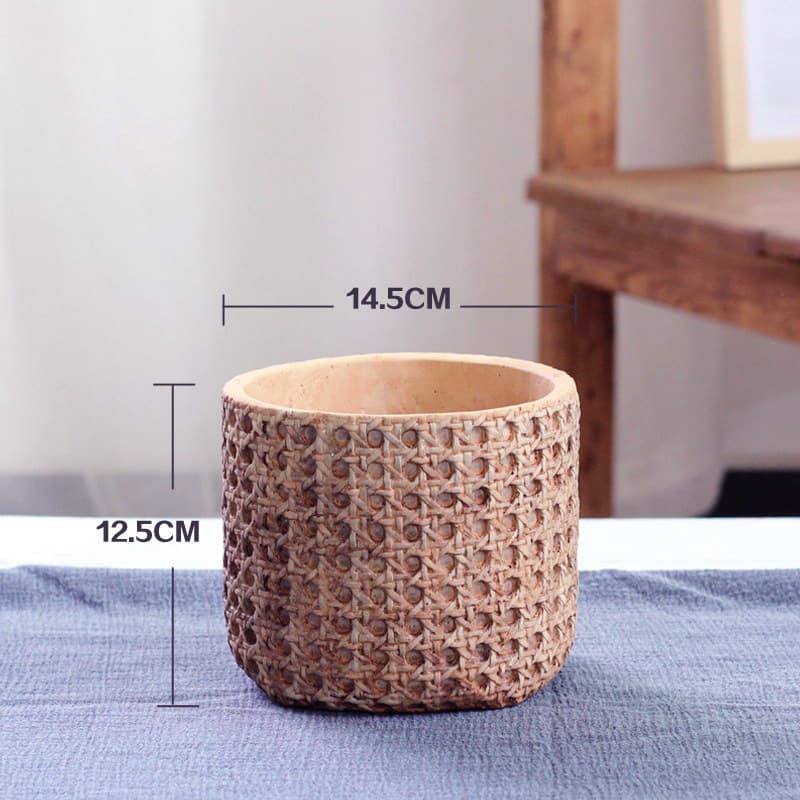 European retro cement flowerpot Mediterranean indoor potted woven bamboo personalized creative green plant pot large size 9
