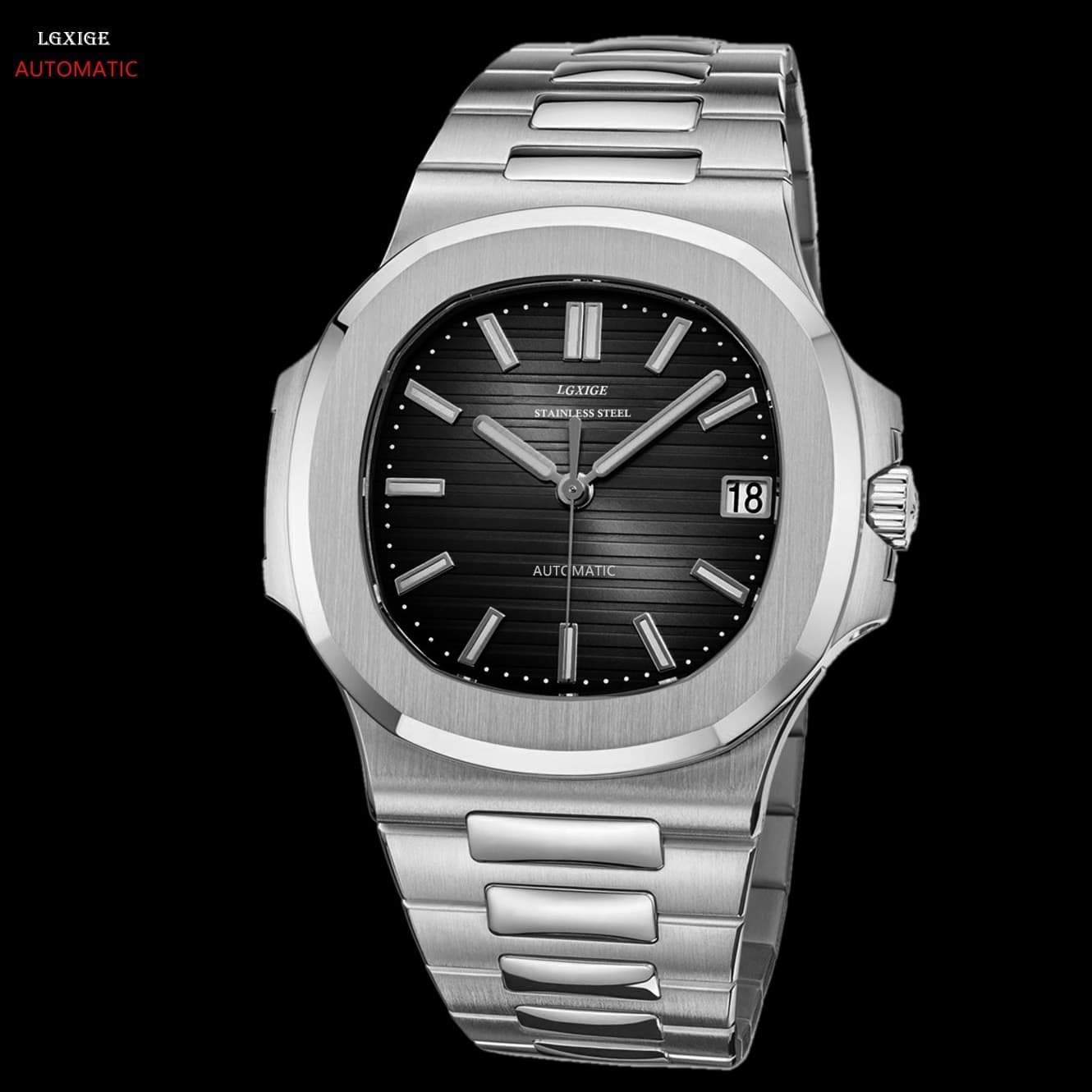 Automatic winding mechanical watch for men lgxige brand luxury men's watch 2019 new sapphire stainless steel watch 9