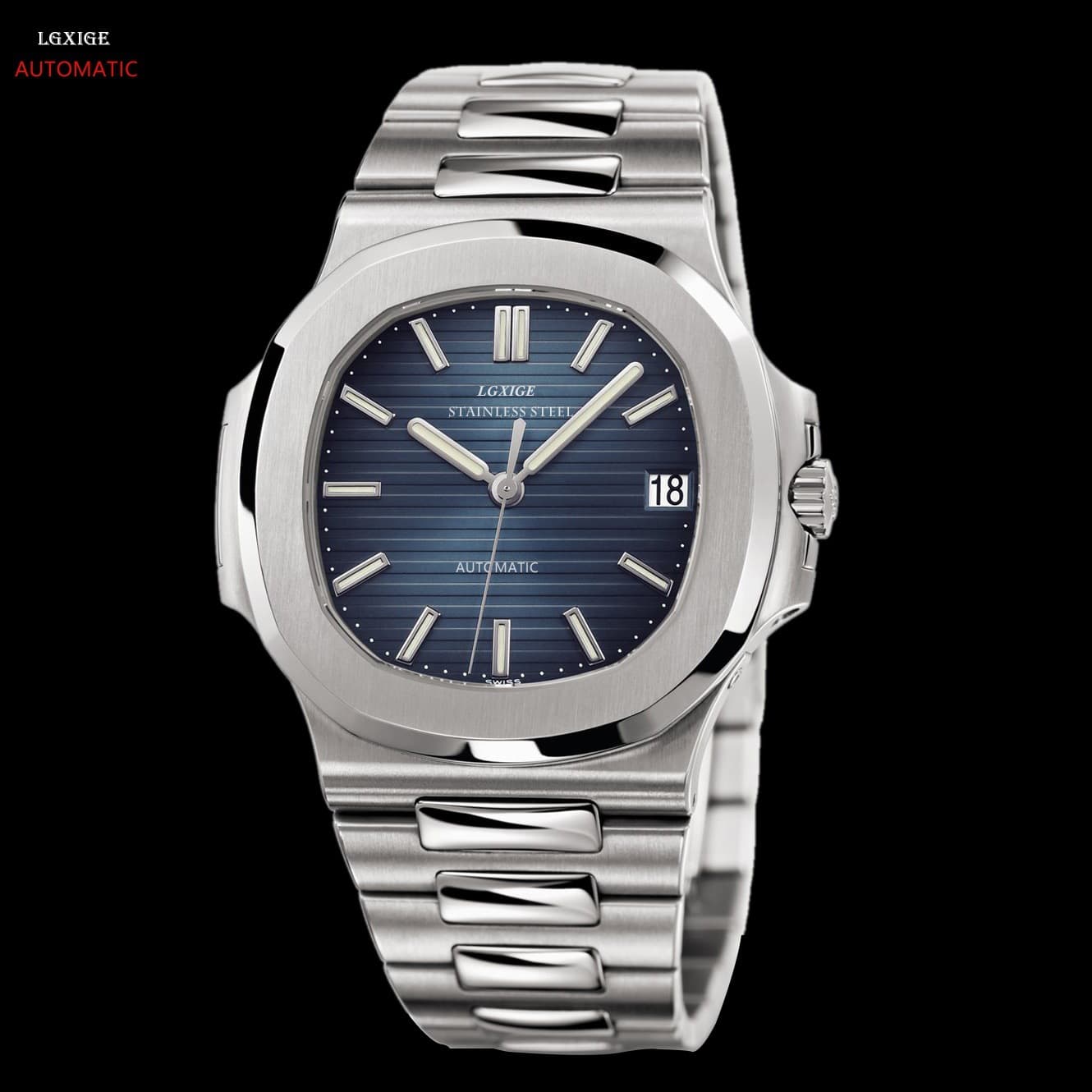Automatic winding mechanical watch for men lgxige brand luxury men's watch 2019 new sapphire stainless steel watch 1