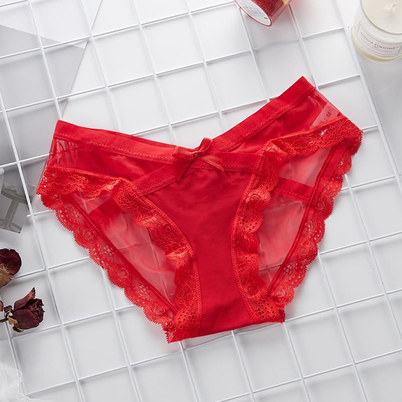 Ultra-thin women's underwear sexy lace women's summer seamless new mesh low-waist sexy large size girl bow 9