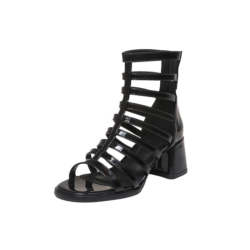 Sandals 2025 Roman Round Toe Thick Heel High Heels Women's Back Zipper Fashion Hollow Women's Sandals Wholesale Roman Style 9