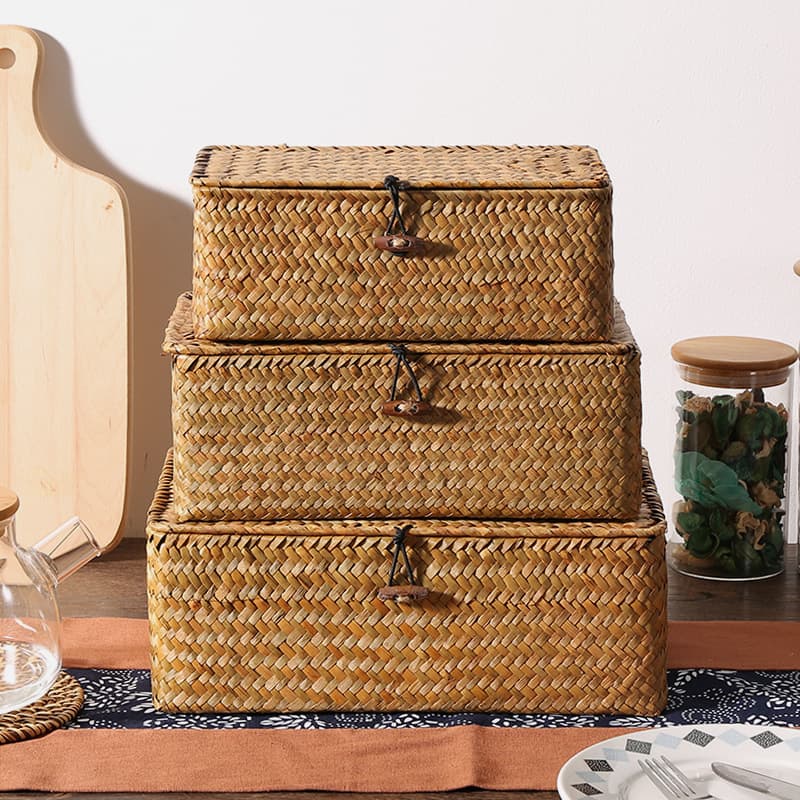Straw covered storage box desktop organizer home creative handwoven packaging box gift box non-rattan 3