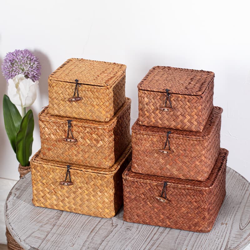 Straw covered storage box desktop organizer home creative handwoven packaging box gift box non-rattan 5
