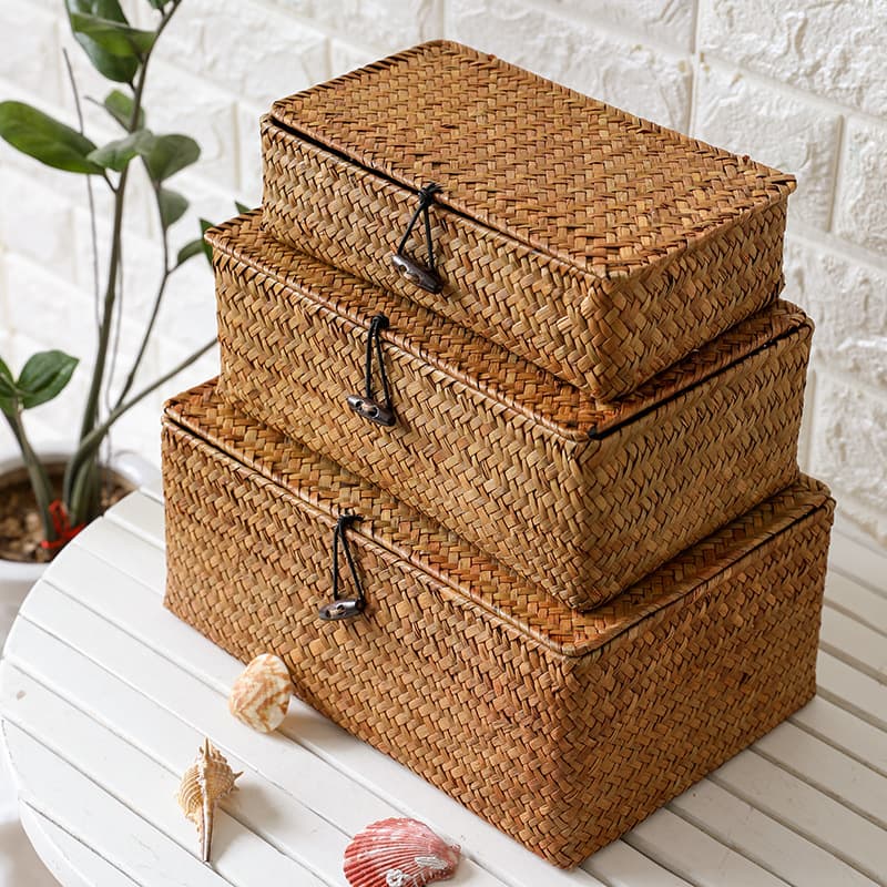Straw covered storage box desktop organizer home creative handwoven packaging box gift box non-rattan 1