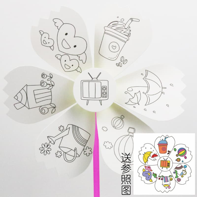 Children's creative painting graffiti windmill cartoon puzzle small gift kindergarten handmade DIY cute paper windmill 8